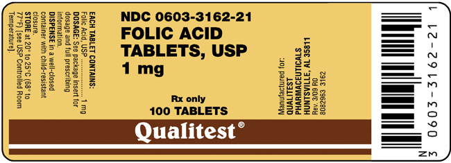 This is an image of the label for 1 mg Folic Acid Tablets.