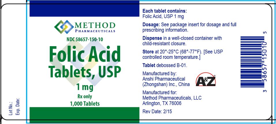 PRINCIPAL DISPLAY PANEL
NDC 58657-150-10
Folic Acid
Tablets, USP
1 mg
Rx only
1,000 Tablets