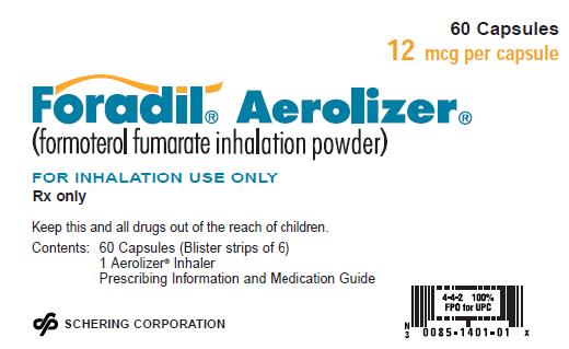PRINCIPAL DISPLAY PANEL
Package Label – 12 mcg per capsule
Rx Only		NDC 0085-1401-01
Foradil® Aerolizer®
(formoterol fumarate inhalation powder)
FOR INHALATION USE ONLY
Keep this and all drugs out of the reach of children.
Contents:	60 Capsules (Blister strips of 6)
		1 Aerolizer® Inhaler
		Prescribing Information and Medication Guide
