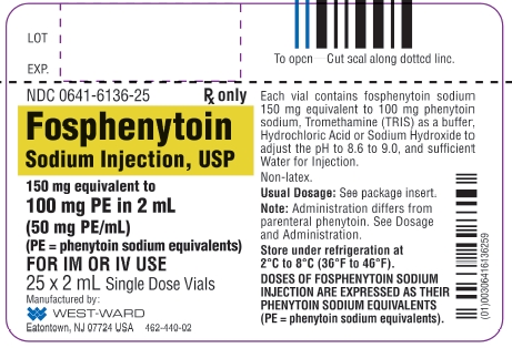 Fosphenytoin Sodium Injection, USP 150 mg equivalents to 100 mg PE in 2 mL (50 mg PE/mL) (PE = phenytoin sodium equivalents) 25 x 2 mL Single Dose Vials