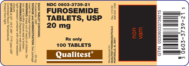 This is an image of the label for Furosemide 20 mg.