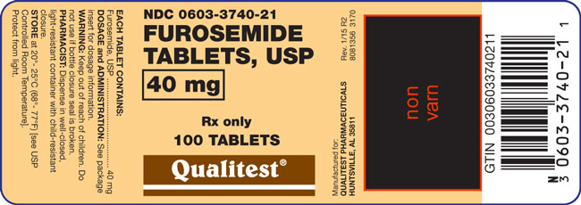 This is an image of the label for Furosemide 40 mg.
