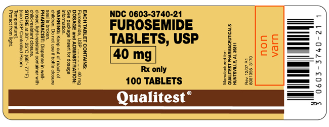 This is an image of the label for Furosemide 40 mg.