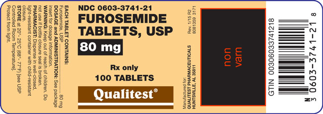 This is an image of the label for Furosemide 80 mg.