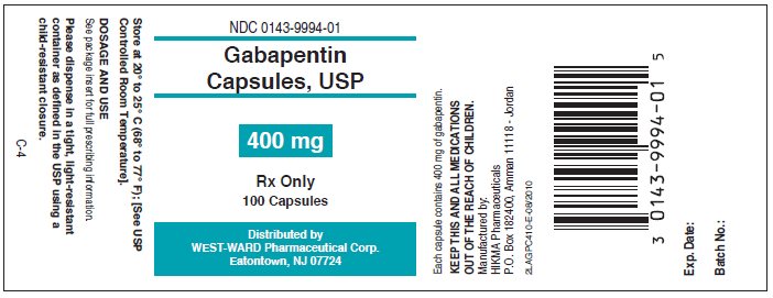 Gabapentin Capsules, USP
400 mg/100 Capsules