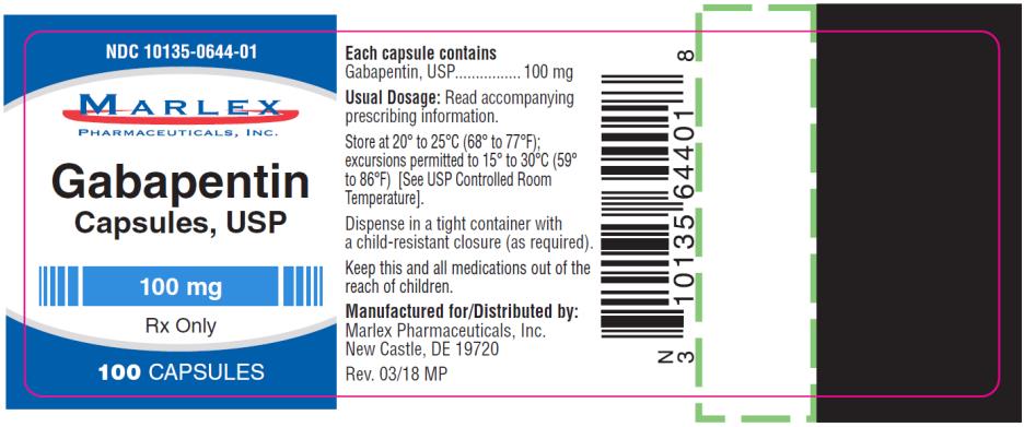 PRINCIPAL DISPLAY PANEL
NDC 10135-0644-01
Gabapentin
Capsules, USP
100 mg
100 Capsules 
Rx Only
