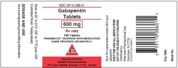 Gabapentin Tablets, USP 600 mg/100 Tablets