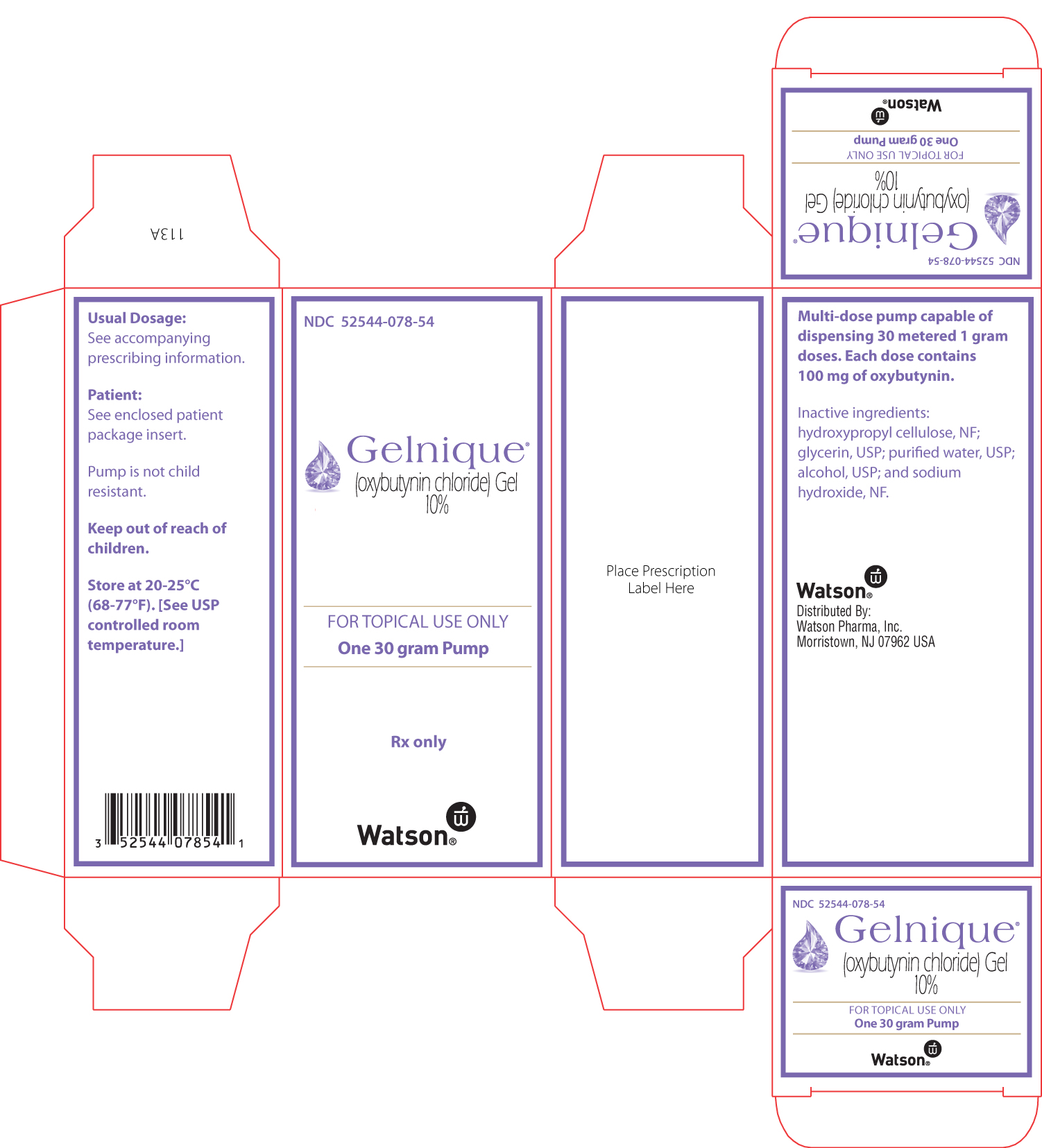 Gelnique® (oxybutynin chloride) Gel, 10% Carton one 30 gram Pump