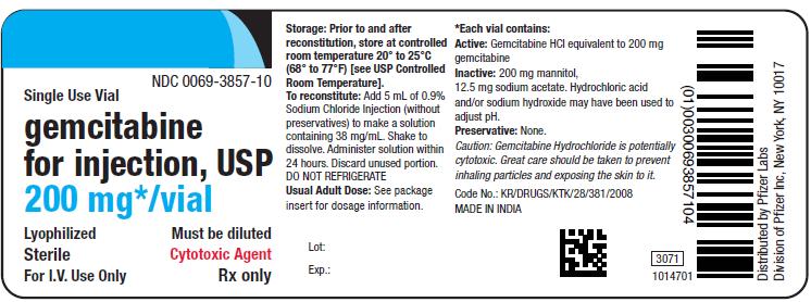 Gemcitabine for Injection USP 200mg-vial label