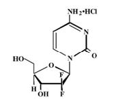 The structural formula for Gemcitabine Hydrochloride.