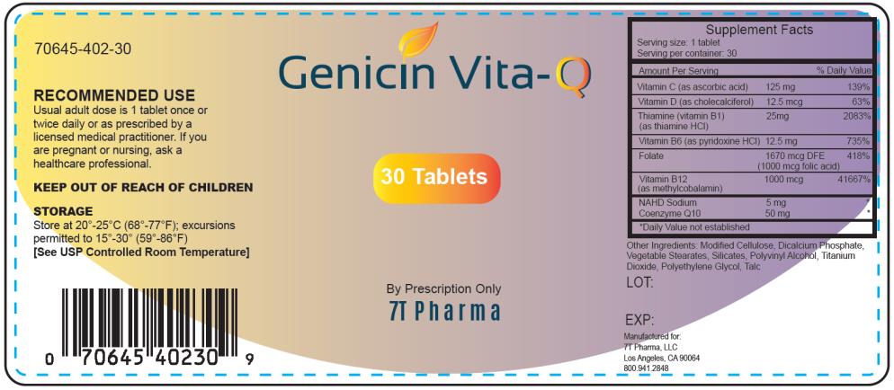 PRINCIPAL DISPLAY PANEL
NDC 70645-402-30
Genicin Vita-Q
30 Tablets
