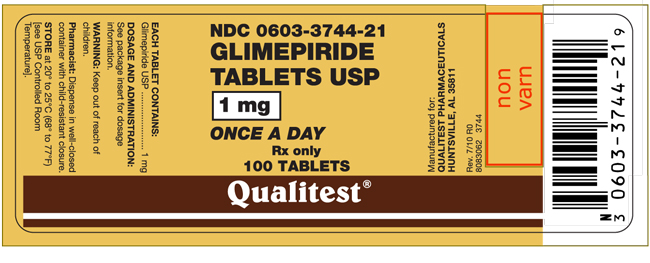 This is the image of the label for Glimepiride Tablets USP 1 mg 100 count.