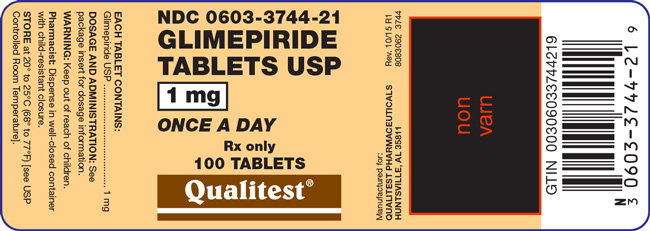 Image of the label for Glimepiride Tablets USP 1 mg 100 count.