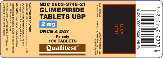 Image of the label for Glimepiride Tablets USP 2 mg 100 count.
