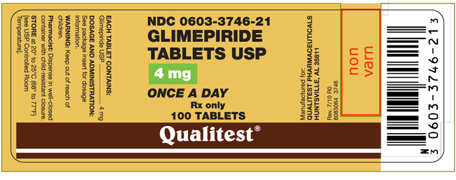This is the image of the label for Glimepiride Tablets USP 4 mg 100 count.