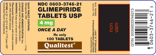 Image of the label for Glimepiride Tablets USP 4 mg 100 count.