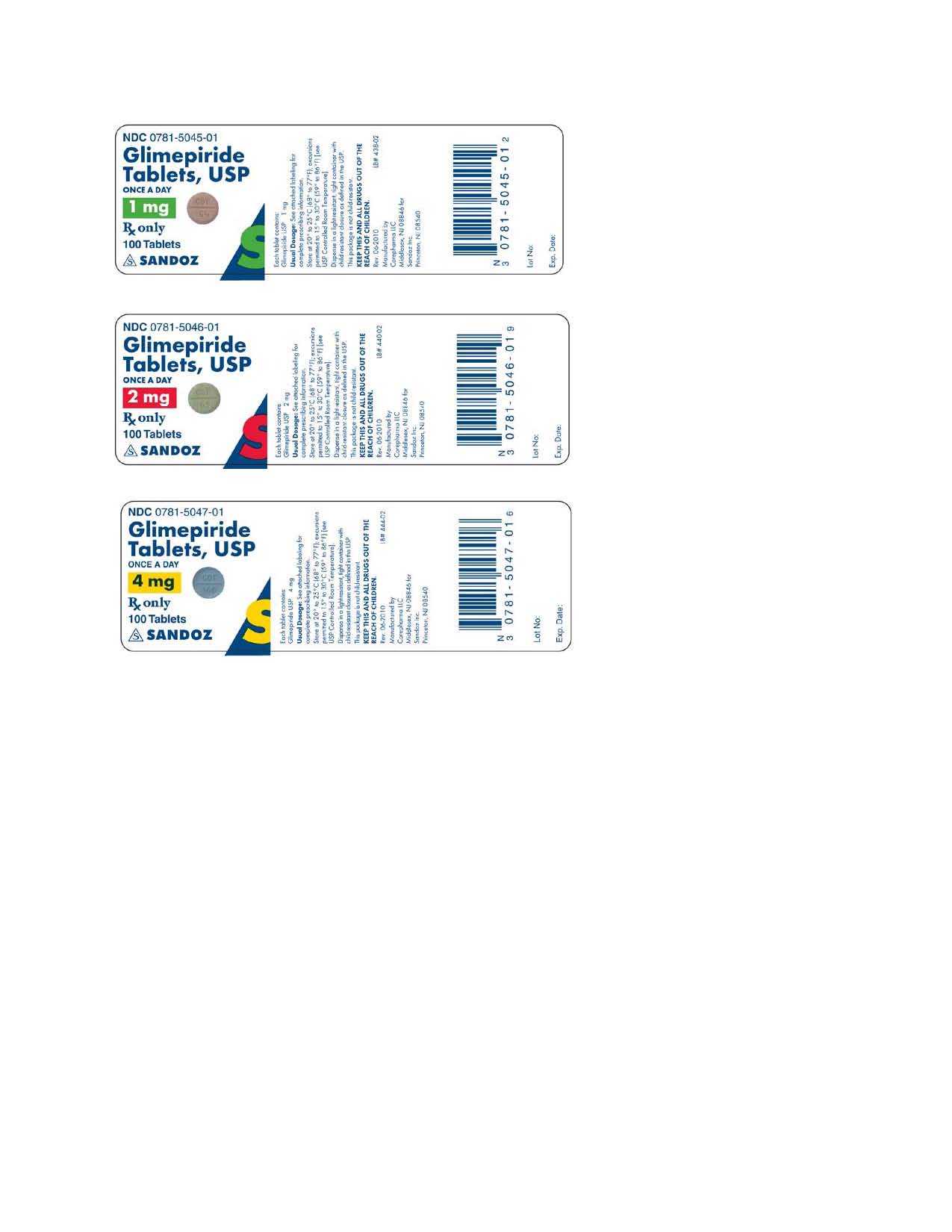 Container Labels - Glimepiride Tablets 1 mg, 2 mg and 4 mg