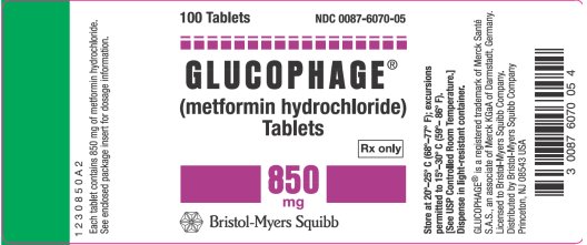 Glucophage 850 mg Bottle Label
