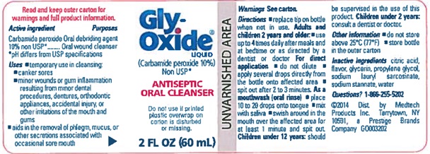 PRINCIPAL DISPLAY PANEL
Gly-Oxide LIQUID
(Carbamide peroxide 10%) Non USP*
ANTISEPTIC ORAL CLEANSER
½ FL OZ (15 mL)
