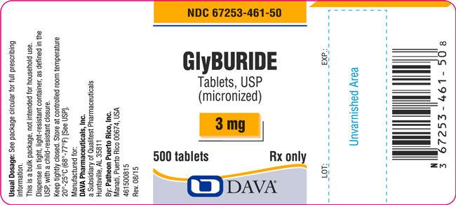 Image of the GlyBURIDE Tablets, USP (micronized) 3 mg 500 tablet label