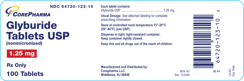 Glyburide Tablets USP 1.25 mg - 100 Tablets NDC 64720-123-10