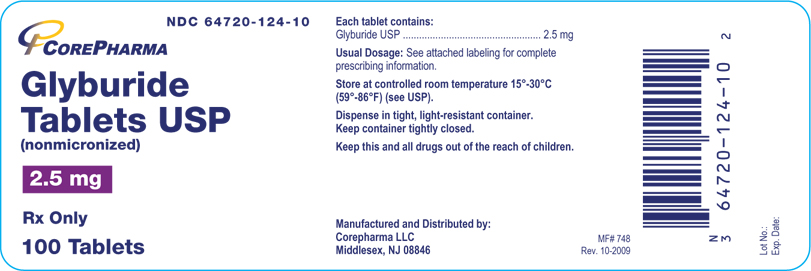 Glyburide Tablets USP 2.5 mg - 100 Tablets NDC 64720-124-10