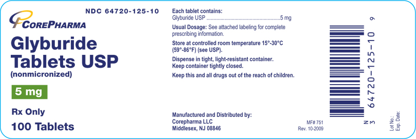 Glyburide Tablets USP 5 mg - 100 Tablets NDC 64720-125-10