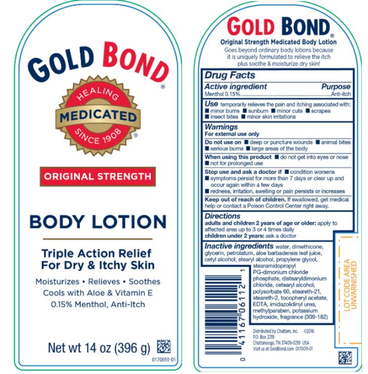 GOLD BOND®
ORIGINAL STRENGTH 
BODY LOTION
Triple Action Relief 
For Dry & Itchy Skin
Net wt 14 oz (396 g)
