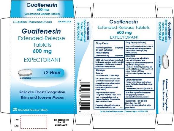 Guaifenesin Extended-Release Tablets 600 mg EXPECTORANT 12 Hour Relieves Chest Congestion Thins and Loosens Mucus 20 Extended-Release Tablets