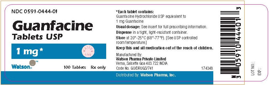 NDC 0591-0444-01
Guanfacine
Tablets USP
1 mg
Watson 100 Tablets Rx only