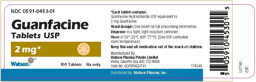 NDC 0591-0453-01
Guanfacine
Tablets USP
2 mg
Watson 100 Tablets Rx only
