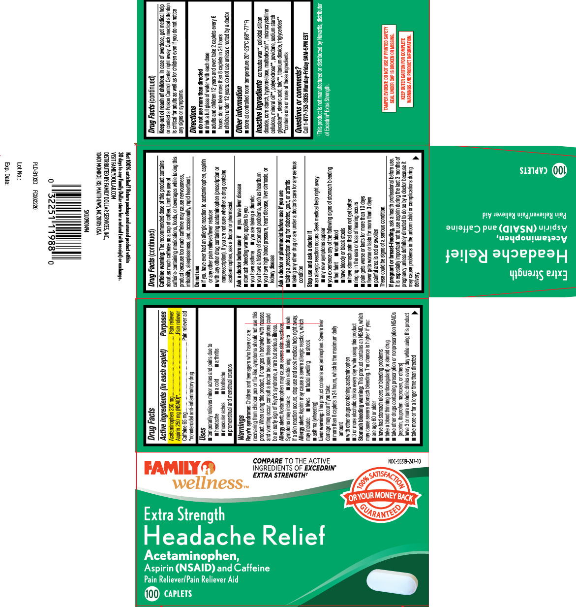 Acetaminophen 250 mg, Aspirin 250 mg, (NSAID)*, Caffeine 65 mg, *nonsteroidal anti-inflammatory drug
