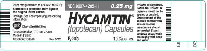 Hycamtin 0.25 mg capsule 10 count label