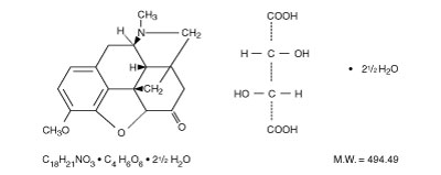 This is an image of the structural formula of Hydrocodone bitartrate.