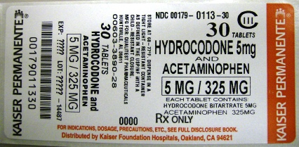 Hydrocodone/Apap 5mg/325mg - Package Size 30