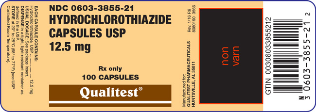 An image of the Hydrochlorothiazide Capsules USP 12.5 mg 100 Capsules label.