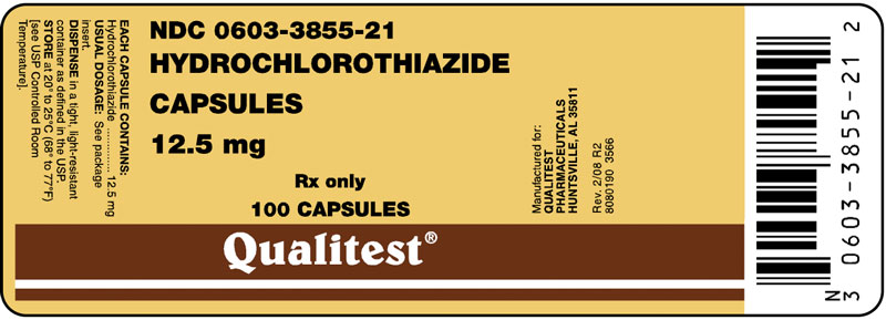 This is an image of the label for 12.5 mg Hydrochlorothiazide Capsules.