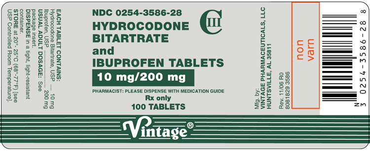 This is an image of the label for 7.5 mg/200 mg Hydrocodone Bitartrate and Ibuprofen Tablets.
