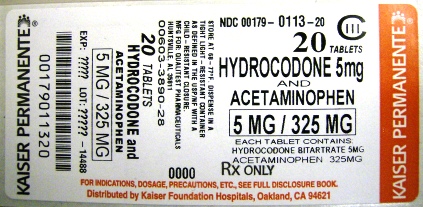 Hydrocodone/Apap 5mg/325mg - Package Size 20