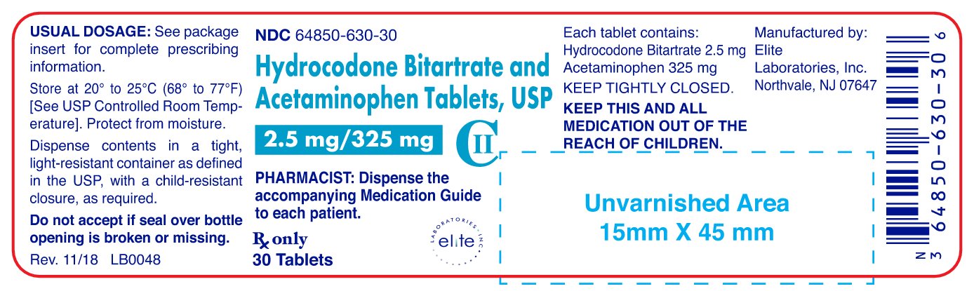 Hydrocodone Bitartrate and Acetaminophen Tablets Container Label 30 ct.- 2.5mg/325mg