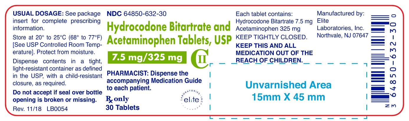 Hydrocodone Bitartrate and Acetaminophen Tablets Container Label 30 ct.- 7.5mg/325mg