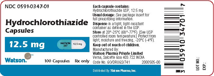 Hydrochlorothiazide Capsules 12.5 mg bottle label x 100 capsules