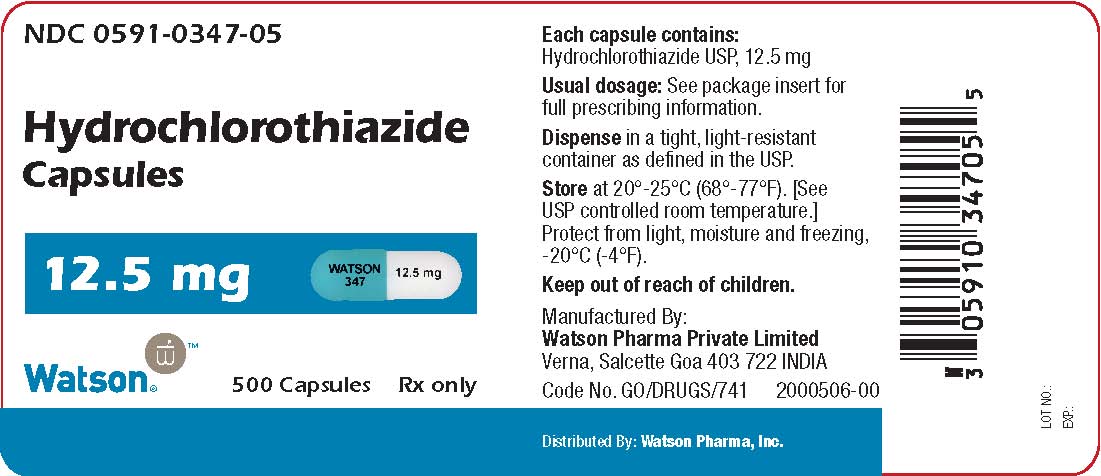 Hydrochlorothiazide Capsules bottle label 500 capsules.