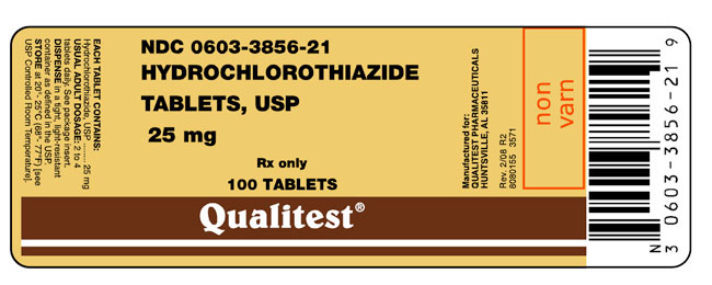 This is the image of the label for Hydrochlorothiazide Tablets, USP 25 mg 100 count.