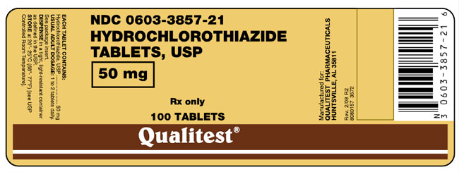 This is the image of the label for Hydrochlorothiazide Tablets, USP 50 mg 100 count.