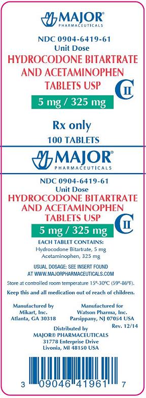 Hydrocodone Bitartrate and Acetaminophen 5 mg/325 mg Tablets USP