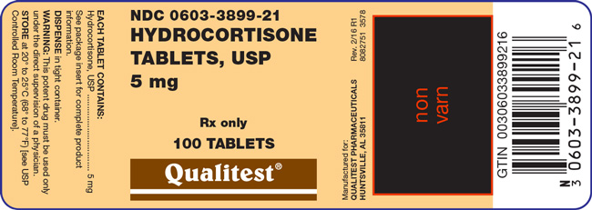 An image of the Hydrocortisone Tablets, USP 5 mg 100 count label.