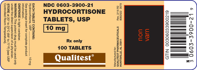 An image of the Hydrocortisone Tablets, USP 10 mg 100 count label.