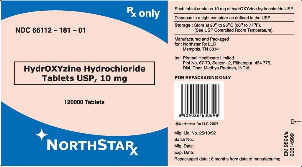 Principal Display Panel - HydrOXYzine Hydrochloride Tablets USP, 10 mg -120000 Tablets