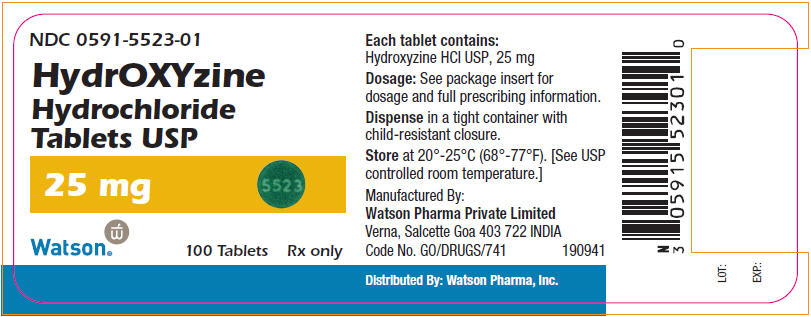 NDC 0591-5523-01 HydrOXYzine Hydrochloride Tablets USP 25 mg 100 Tablets